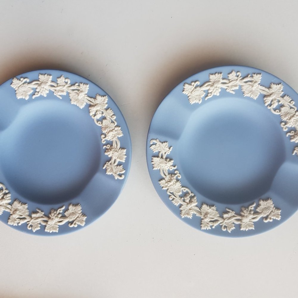 Vintage Wedgwood Pale Blue Jasperware Grapevine ashtrays (England)